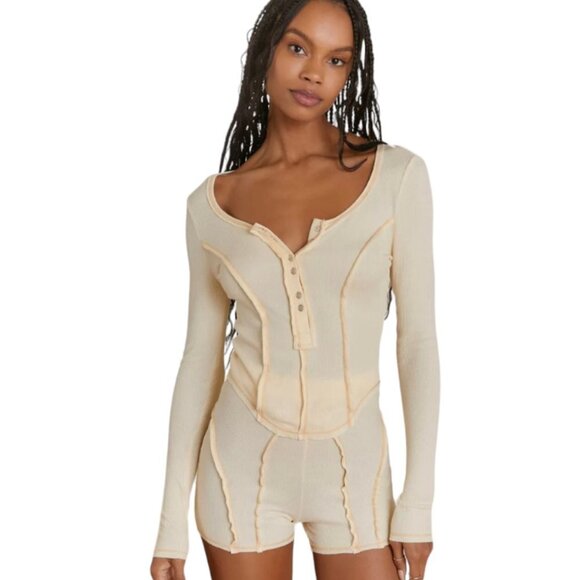 Urban Outfitters Out From Under Sweet Dreams Seamed Henley Top - Picture 1 of 8